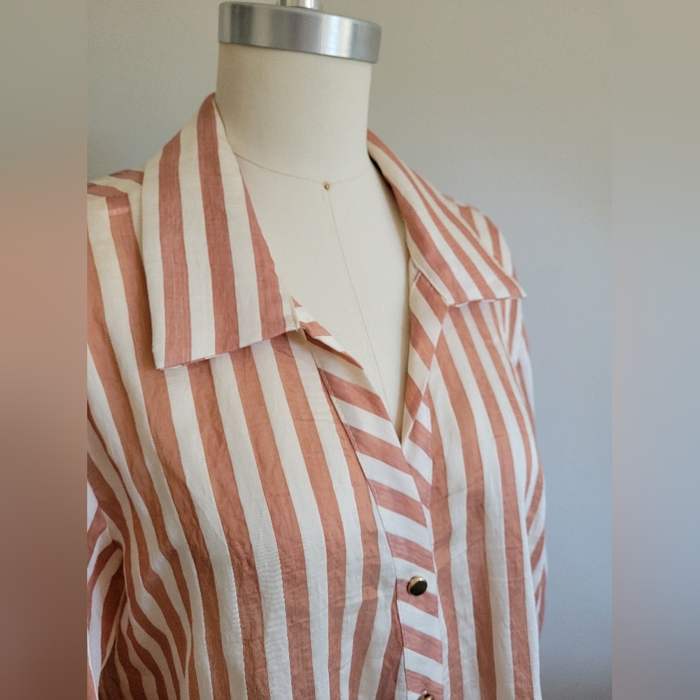 NWT Zara Striped Button-Down Shirt in White and Rust